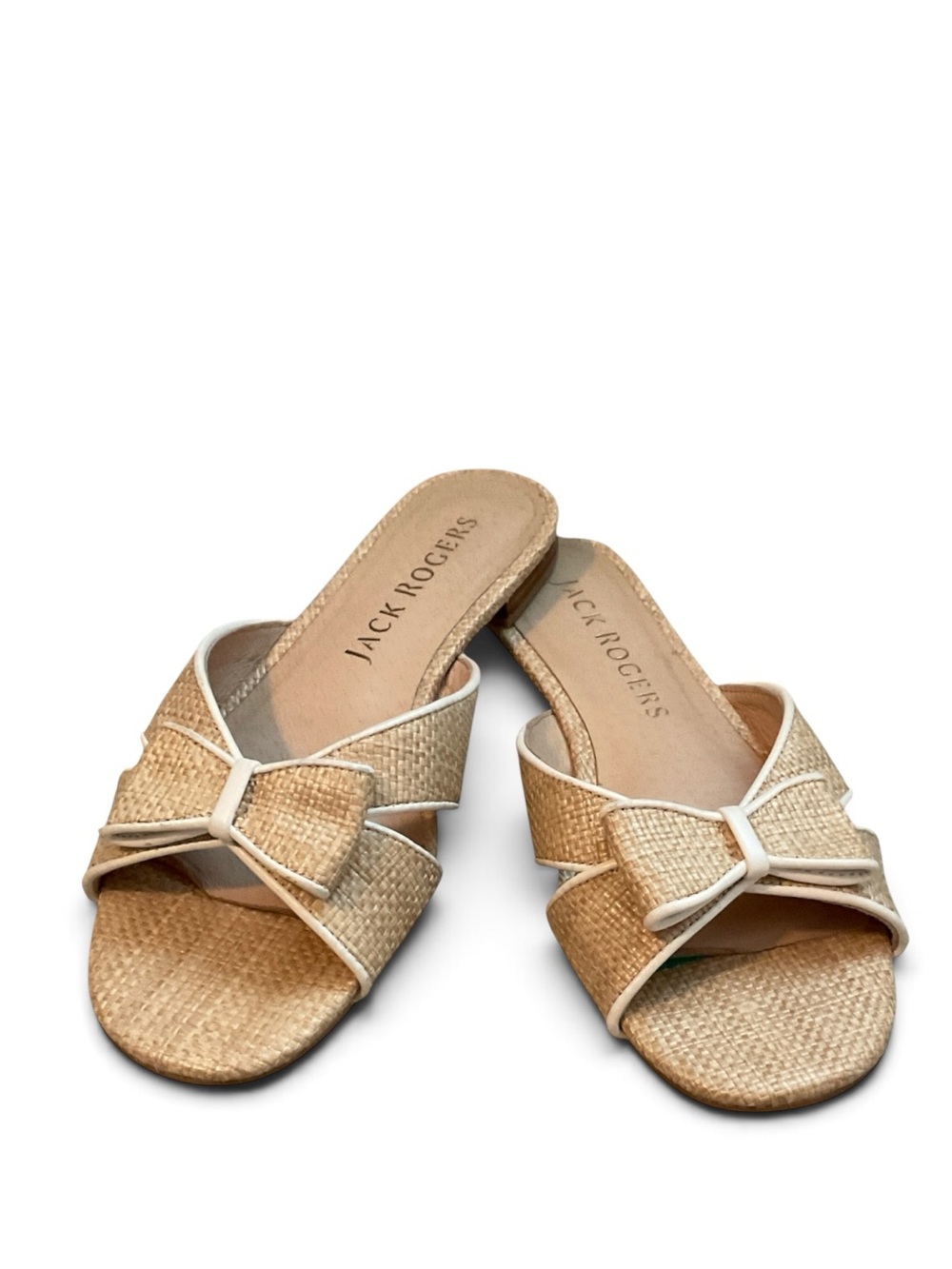 Jack Rogers Women's Natural Woven Bow Slide Sandals